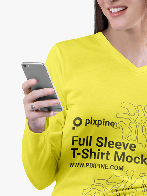 Women V-Neck T-shirt Mockup - Premium PSD Mockups - Pixpine